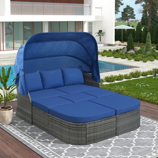 Elegant Patio Daybed with Retractable Canopy - Premium Wicker Furniture